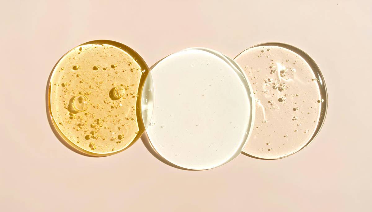 bottle of body oil korean skincare with minimalist packaging on marble surface